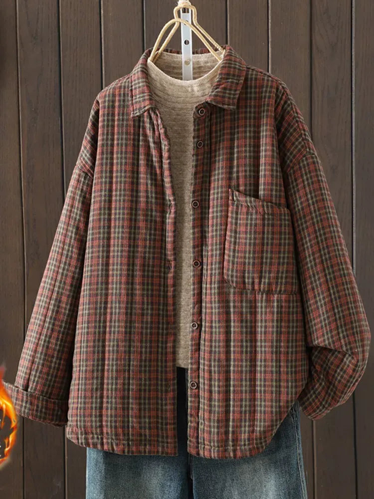 Plaid Button-Front Relaxed Fit Jacket