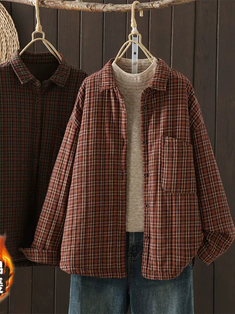 Plaid Button-Front Relaxed Fit Jacket