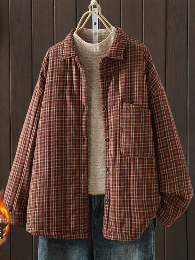 Plaid Button-Front Relaxed Fit Jacket