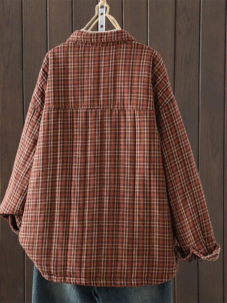 Plaid Button-Front Relaxed Fit Jacket