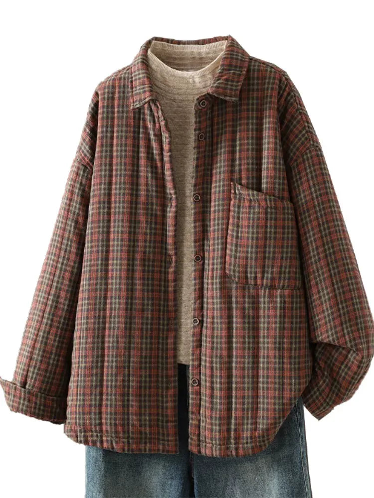 Plaid Button-Front Relaxed Fit Jacket