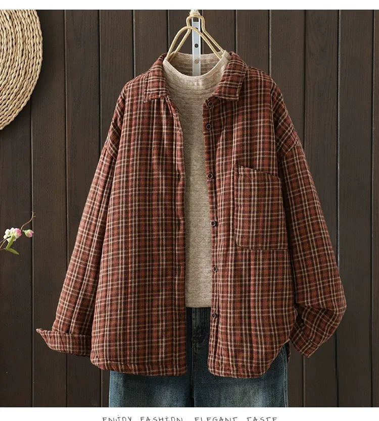 Plaid Button-Front Relaxed Fit Jacket