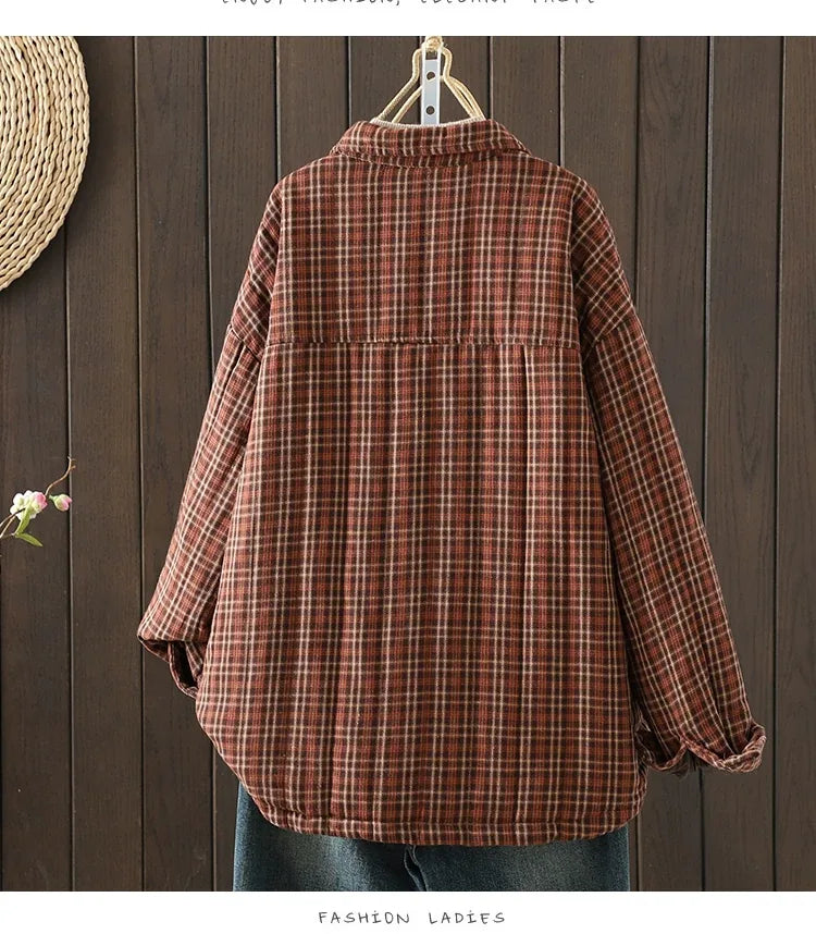 Plaid Button-Front Relaxed Fit Jacket
