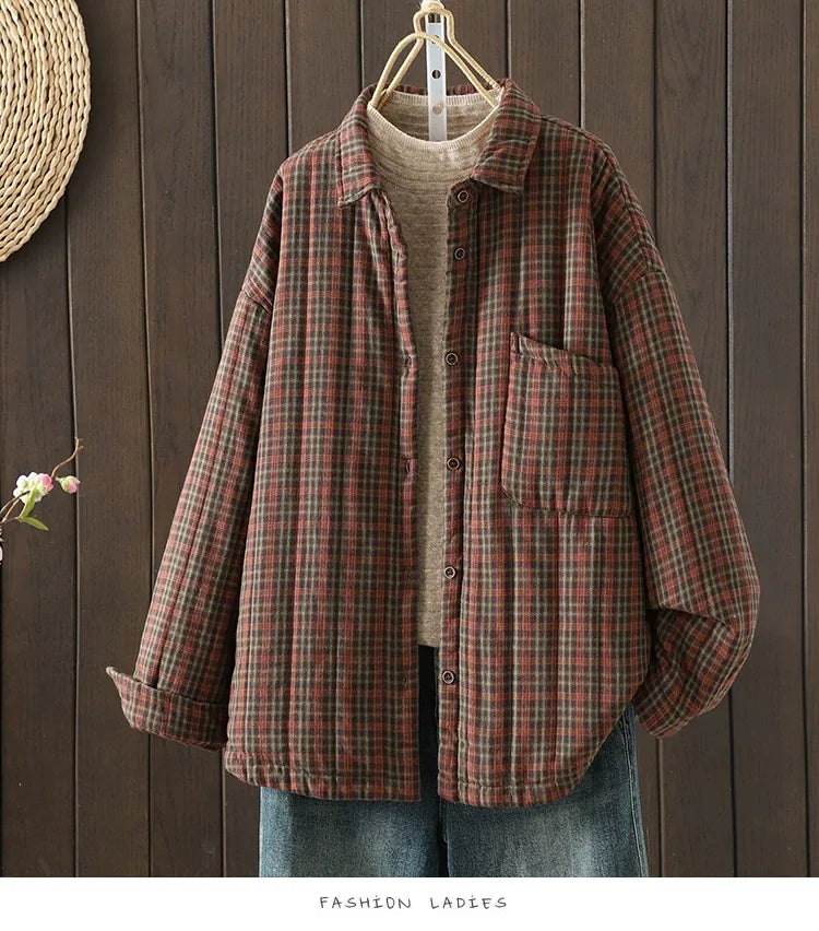 Plaid Button-Front Relaxed Fit Jacket