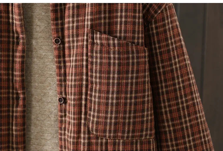Plaid Button-Front Relaxed Fit Jacket