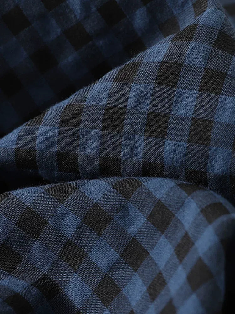 Plaid Drop-Waist Button Front Long Sleeve Maxi Dress