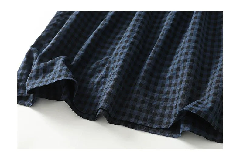 Plaid Drop-Waist Button Front Long Sleeve Maxi Dress