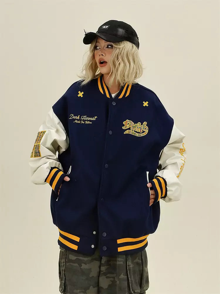 Baseballjacke mit Karomuster und lockerer Passform
