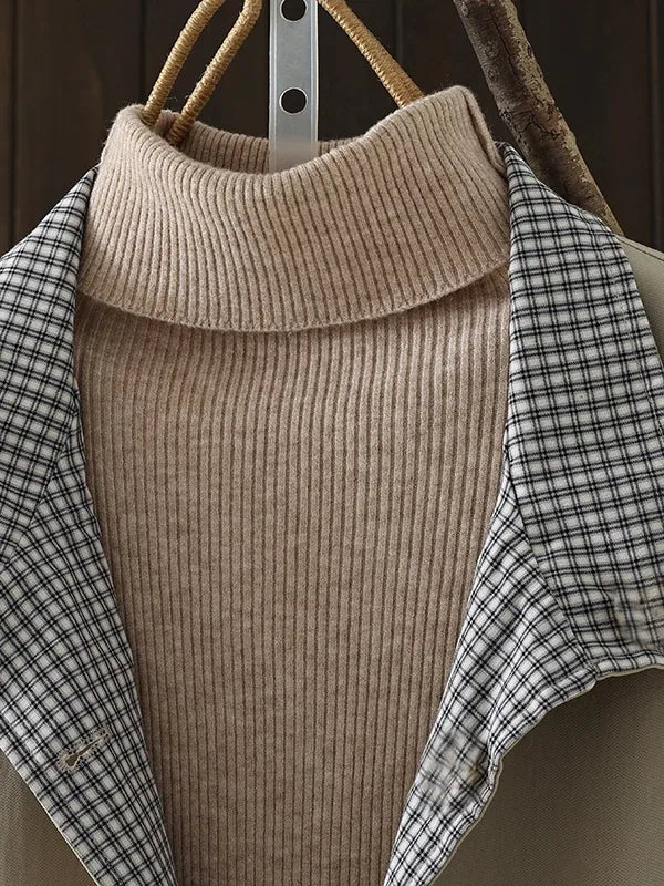 Plaid Trim Lapel Collar Patch Pocket Jacket