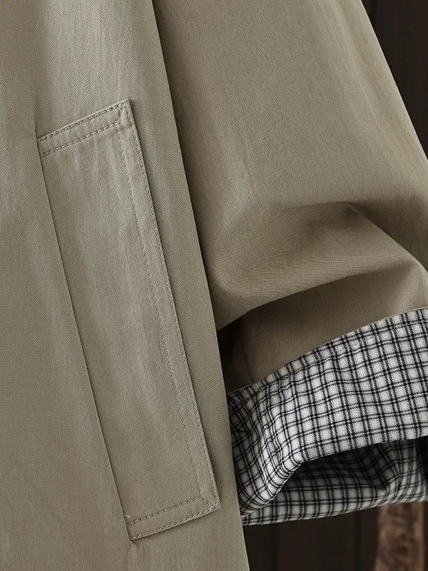 Plaid Trim Lapel Collar Patch Pocket Jacket