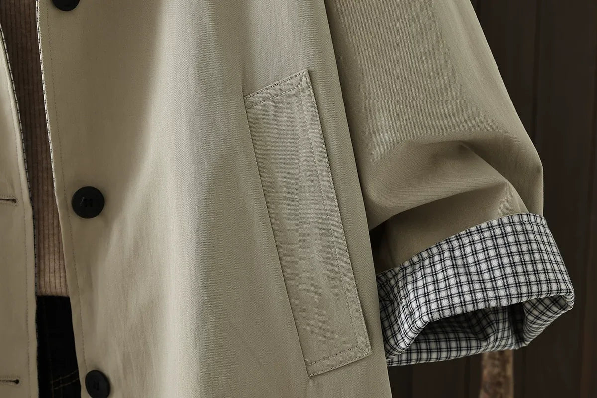 Plaid Trim Lapel Collar Patch Pocket Jacket