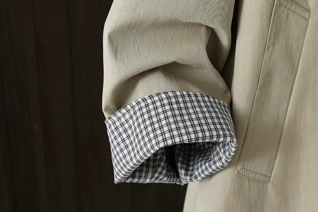 Plaid Trim Lapel Collar Patch Pocket Jacket