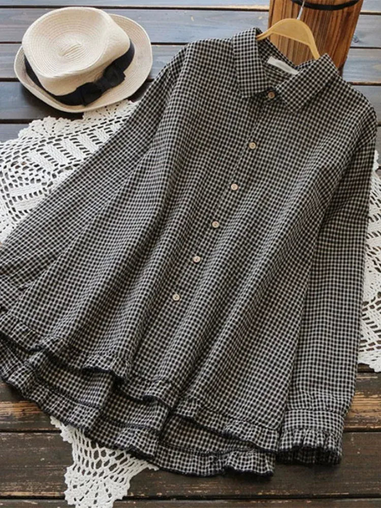 Plaid V-Neck Long Sleeve Shirt - main product image