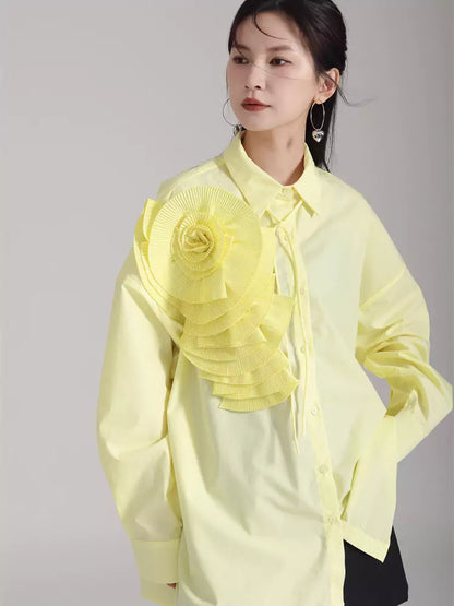 Plissiertes, geblümtes Langarm-Hemdkleid im französischen Stil, lockere Passform