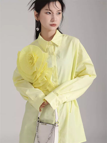 Plissiertes, geblümtes Langarm-Hemdkleid im französischen Stil, lockere Passform