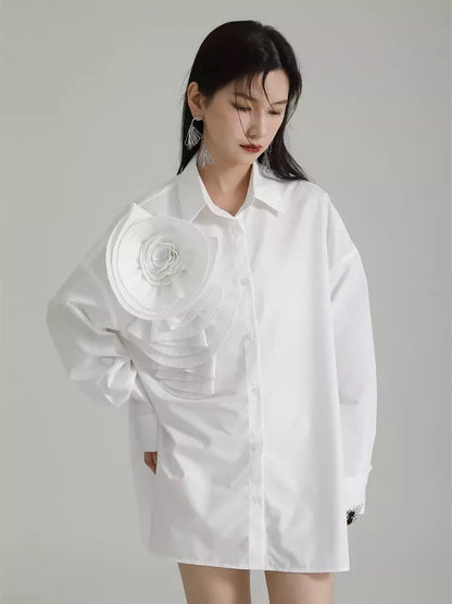 Plissiertes, geblümtes Langarm-Hemdkleid im französischen Stil, lockere Passform