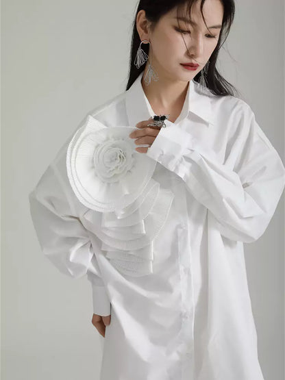 Plissiertes, geblümtes Langarm-Hemdkleid im französischen Stil, lockere Passform