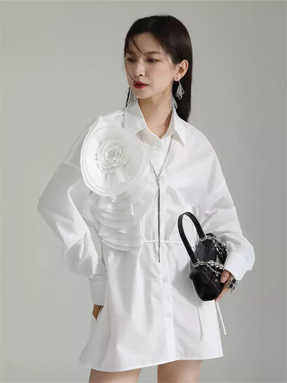 Plissiertes, geblümtes Langarm-Hemdkleid im französischen Stil, lockere Passform