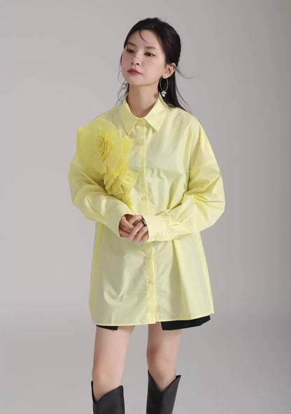 Plissiertes, geblümtes Langarm-Hemdkleid im französischen Stil, lockere Passform