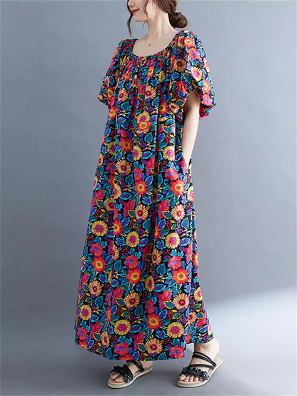 Plus Size Floral Print Off-Shoulder Maxi Dress