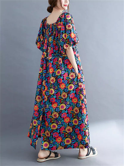 Plus Size Floral Print Off-Shoulder Maxi Dress