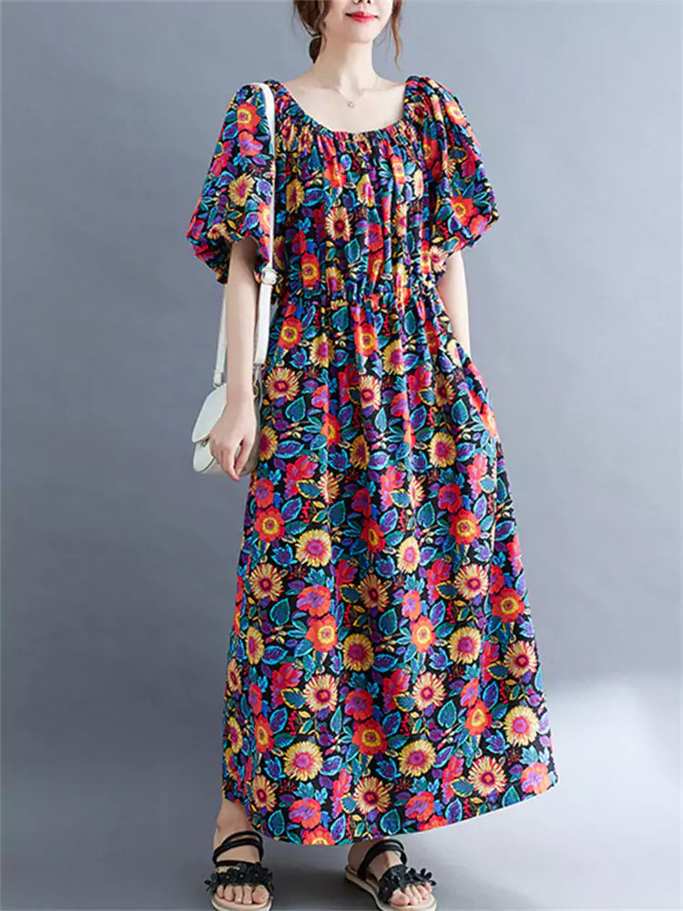 Plus Size Floral Print Off-Shoulder Maxi Dress