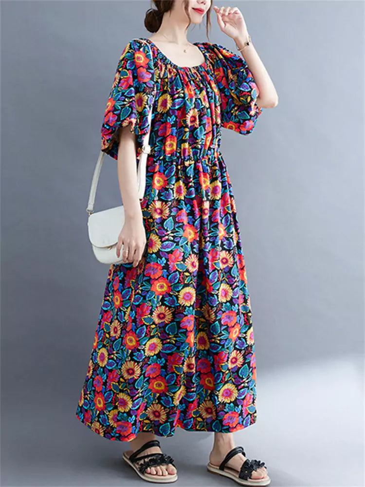 Plus Size Floral Print Off-Shoulder Maxi Dress