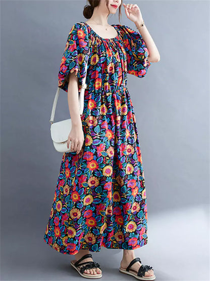 Plus Size Floral Print Off-Shoulder Maxi Dress