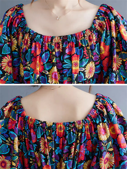 Plus Size Floral Print Off-Shoulder Maxi Dress