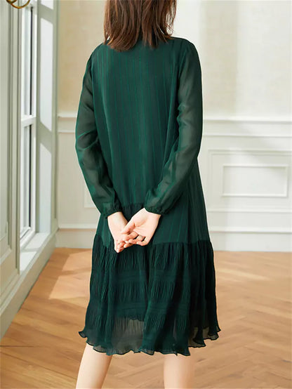 Pleated Panel Fishtail  A-Line Shirt Dress