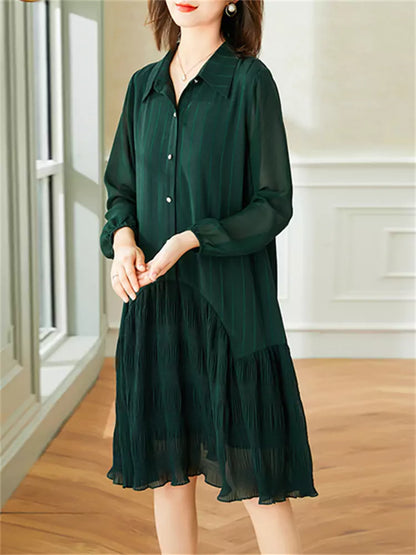 Pleated Panel Fishtail  A-Line Shirt Dress