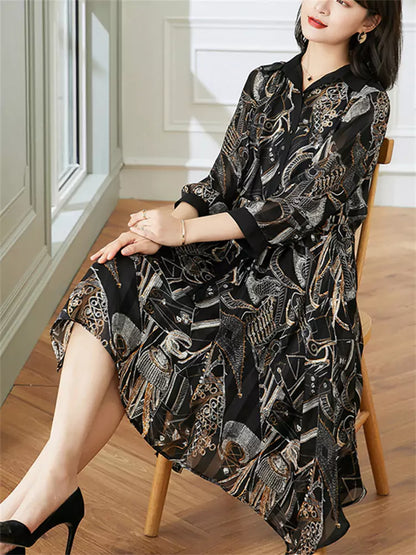 Geometric Print Chiffon Shirt Dress