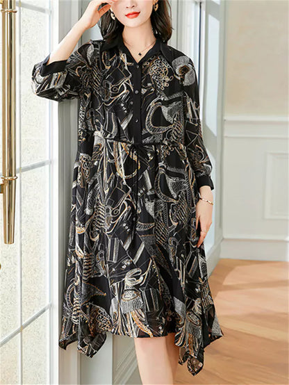 Geometric Print Chiffon Shirt Dress