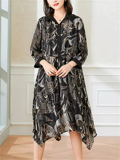 Geometric Print Chiffon Shirt Dress