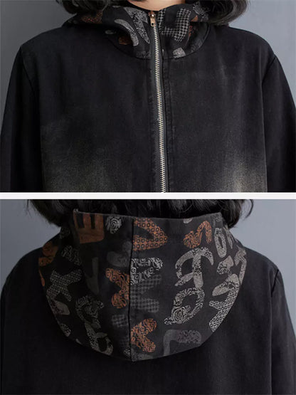 Women's Plus Size Vintage Zipper Denim Trench Coat with Big Pockets