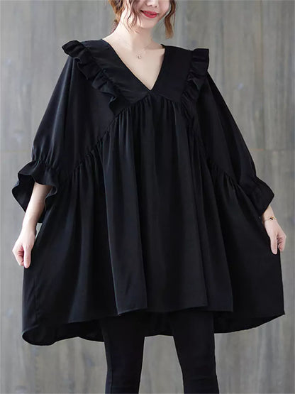 Plus Size White Ruffle Trim Blouse 