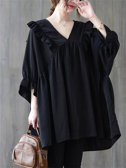 Plus Size White Ruffle Trim Blouse 