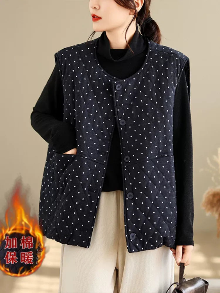 Polka Dot Quilted Padded Vest