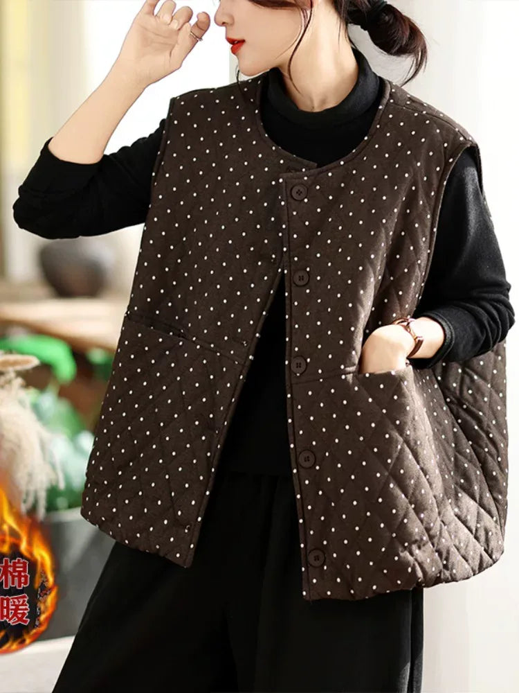 Polka Dot Quilted Padded Vest