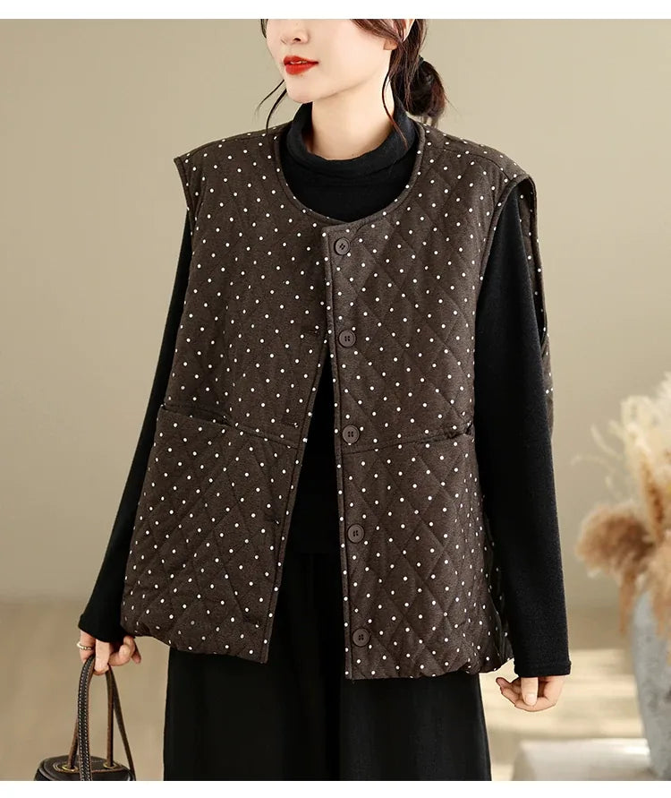 Polka Dot Quilted Padded Vest