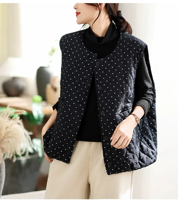 Polka Dot Quilted Padded Vest