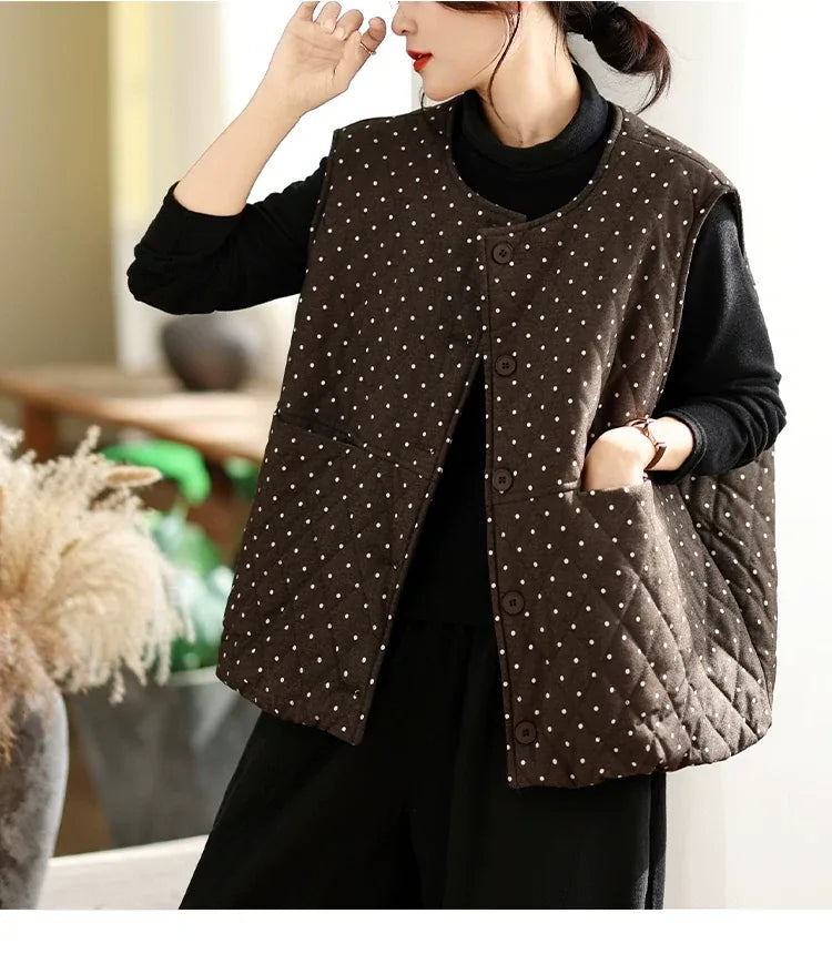 Polka Dot Quilted Padded Vest