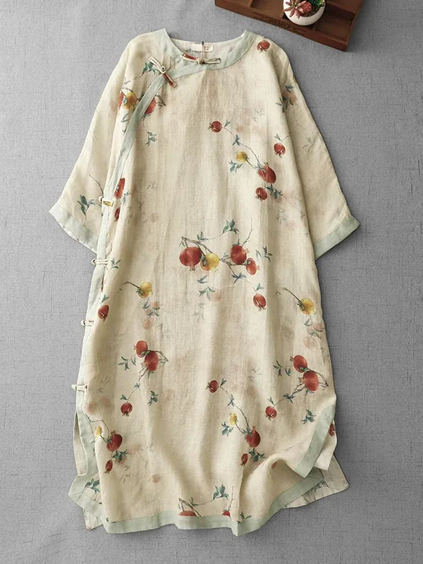 Pomegranate Print Asymmetrical Placket Tunic