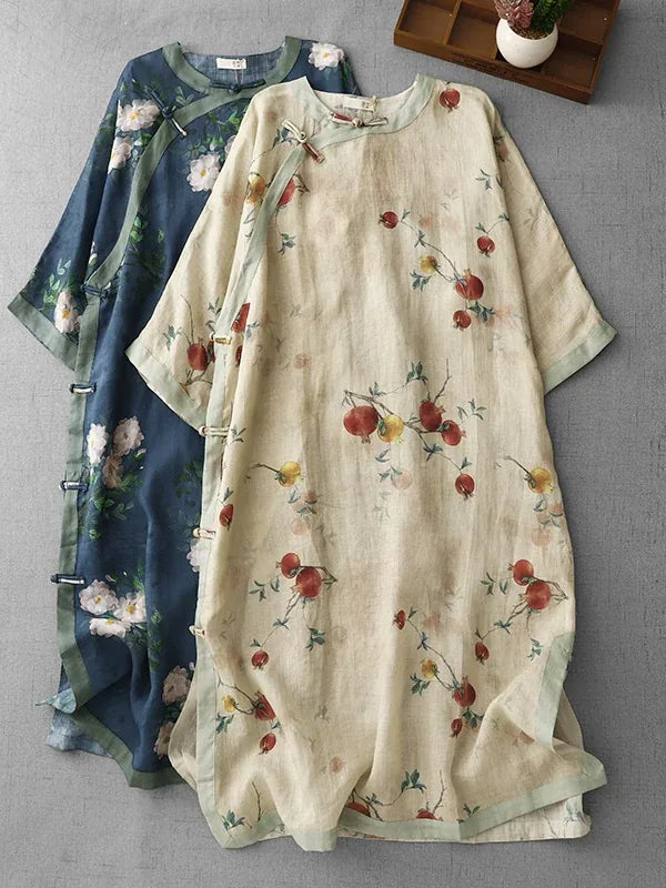 Pomegranate Print Asymmetrical Placket Tunic