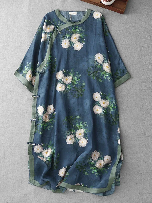 Pomegranate Print Asymmetrical Placket Tunic