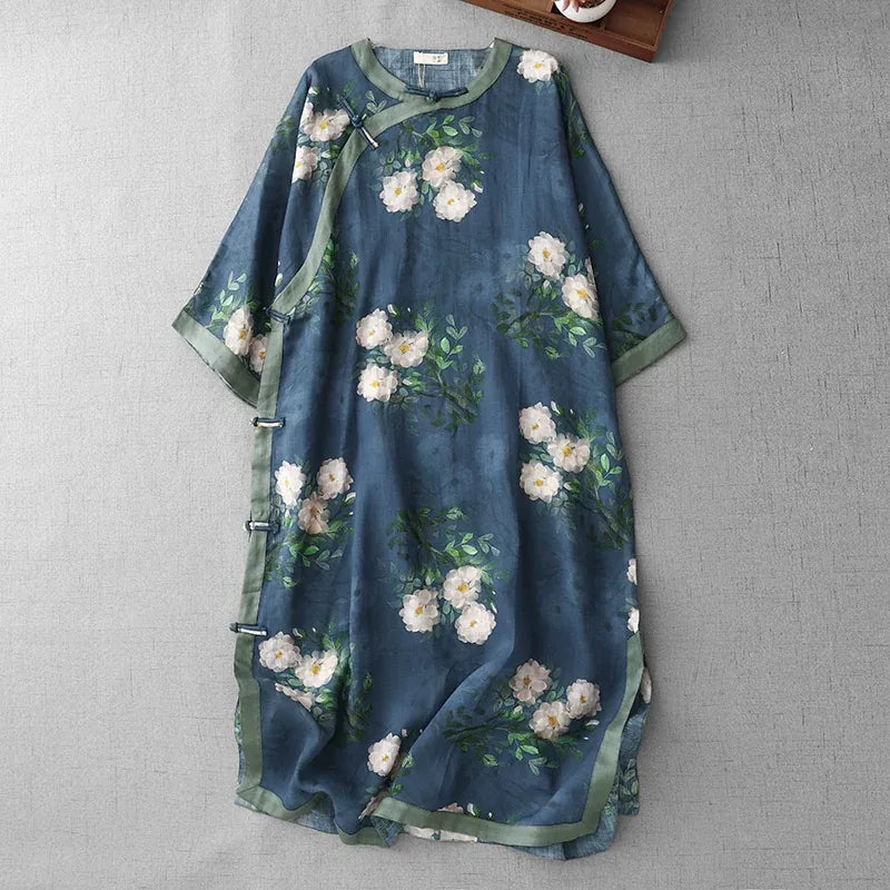 Pomegranate Print Asymmetrical Placket Tunic