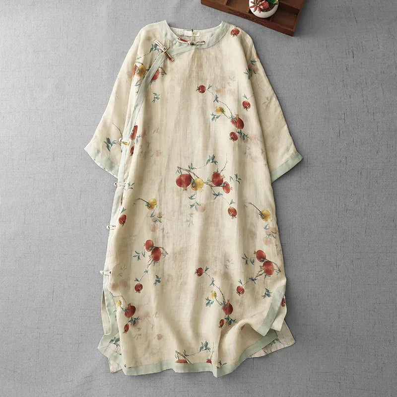 Pomegranate Print Asymmetrical Placket Tunic