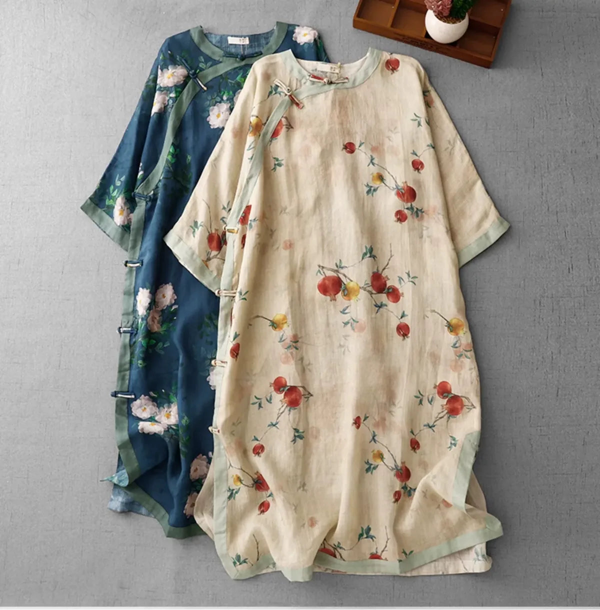 Pomegranate Print Asymmetrical Placket Tunic