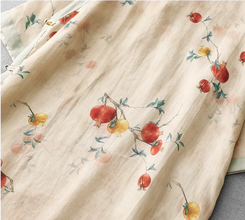Pomegranate Print Asymmetrical Placket Tunic