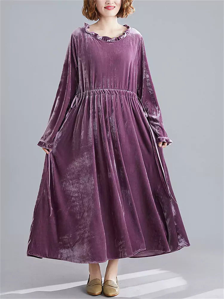 Purple Women's Retro Cinched Velvet Dress